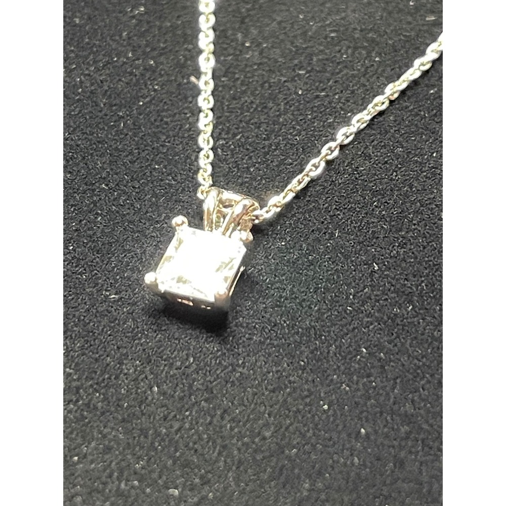 925 Sterling Silver Princess Cut CZ Solitaire Necklace and Stud Earring Set - Picture 2 of 7